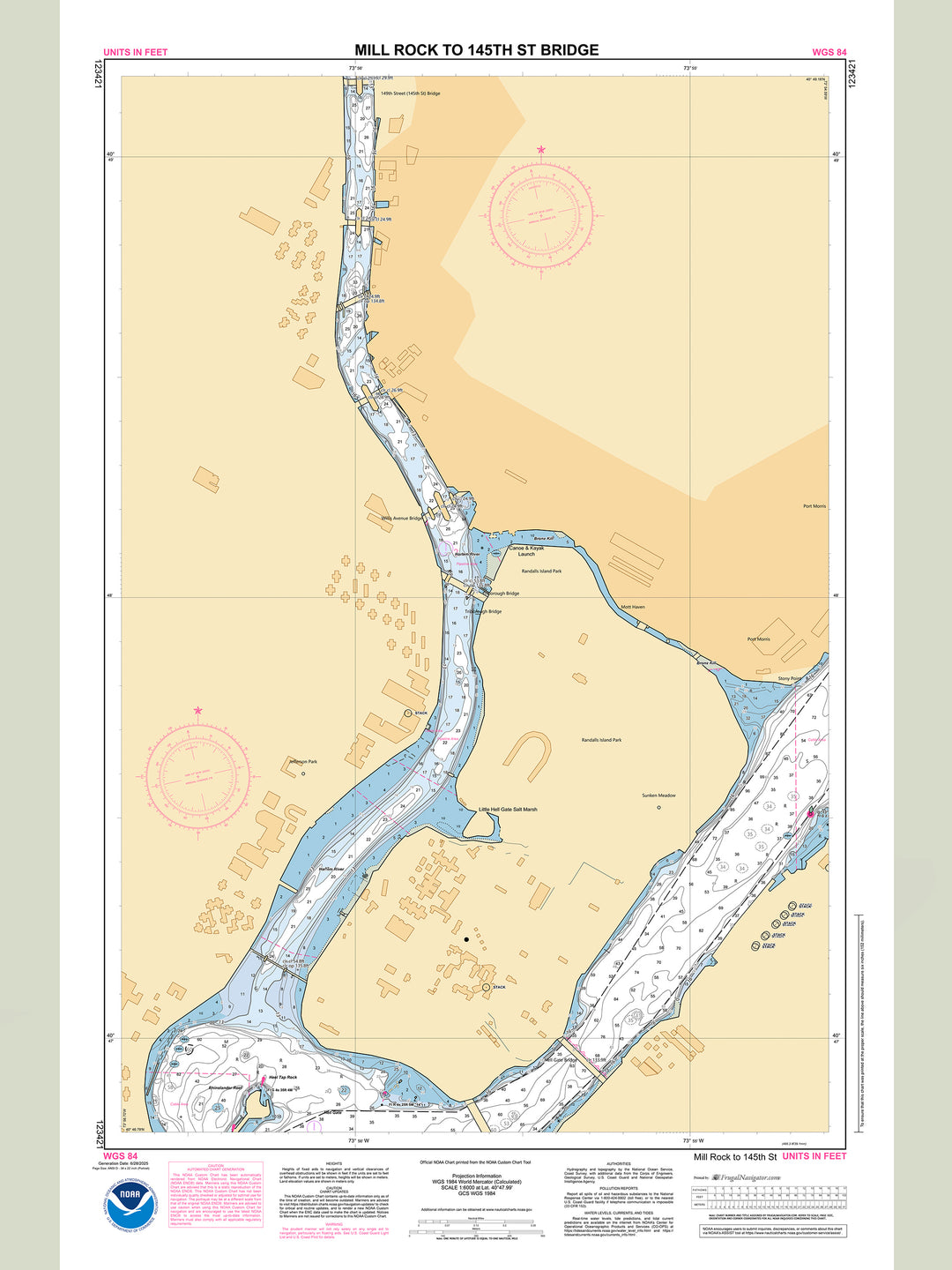 Official NOAA nautical chart 123421 – Harlem River - Mill Rock to 145th Street Bridge.