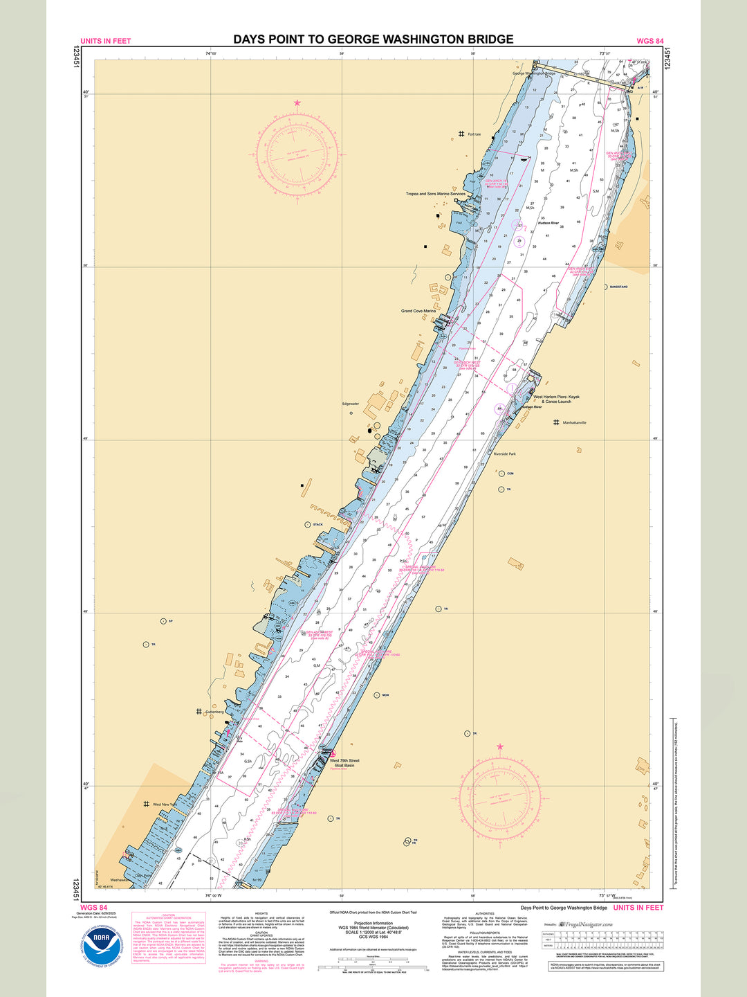 Official NOAA nautical chart 123451 – Hudson River - Days Point to George Washington Bridge.