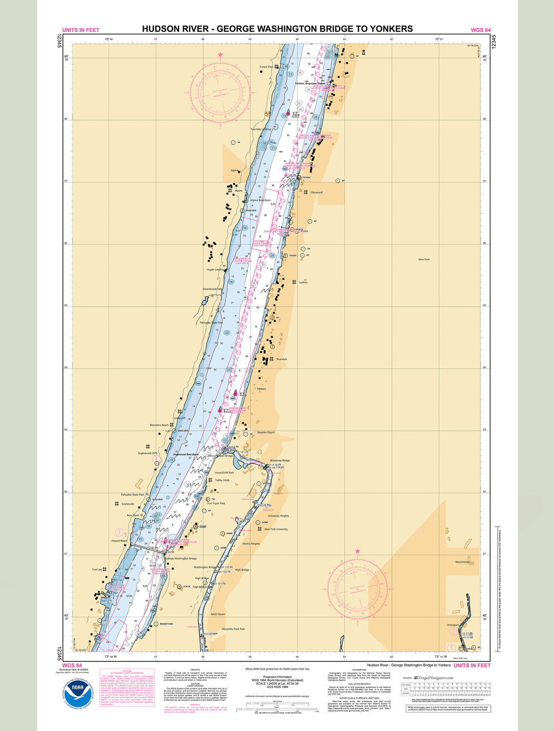 Official NOAA nautical chart 12345 – Hudson River - George Washington Bridge to Yonkers.