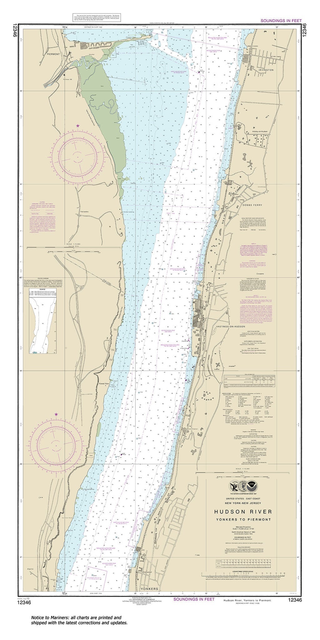 Archival NOAA nautical chart Hudson – River Yonkers to Piermont.