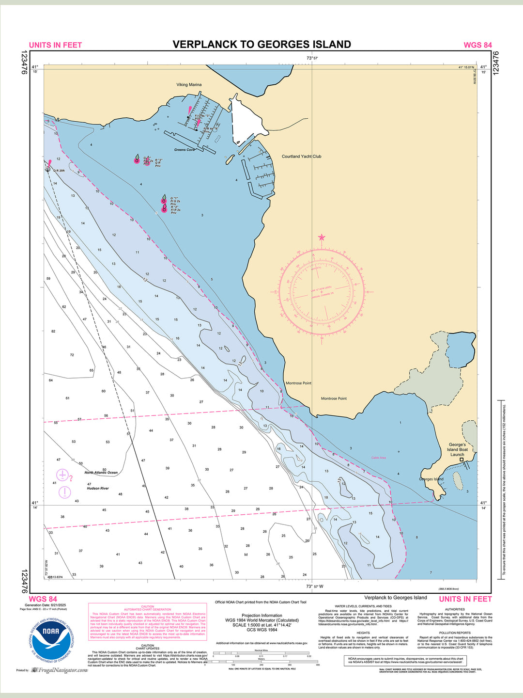 Official NOAA nautical chart 123476 – Hudson River - Verplanck to George's Island.