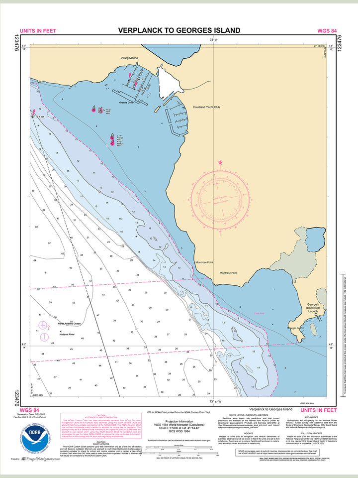 Official NOAA nautical chart 123476 – Hudson River - Verplanck to George's Island.