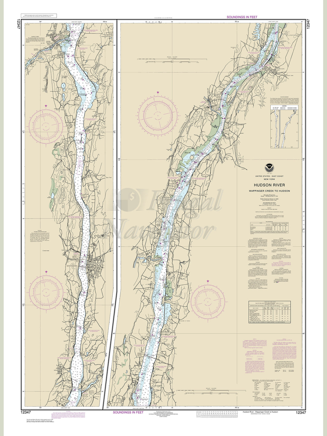 Archival NOAA nautical chart Hudson – River Wappinger Creek to Hudson.