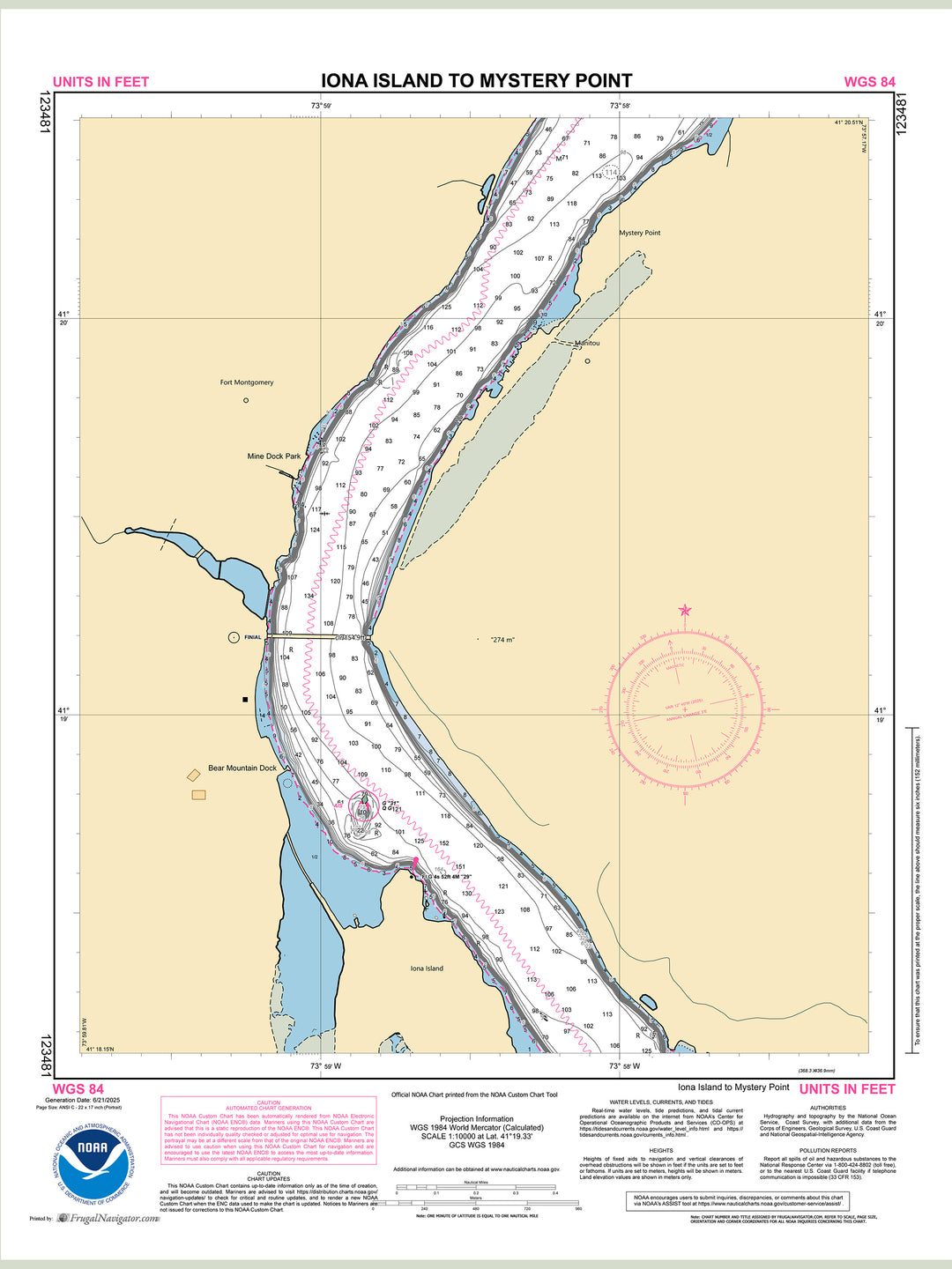 Official NOAA nautical chart 123481 – Hudson River - Iona Island to Mystery Point.