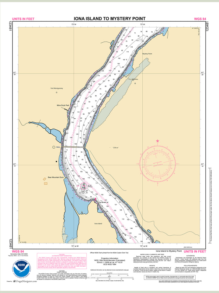 Official NOAA nautical chart 123481 – Hudson River - Iona Island to Mystery Point.