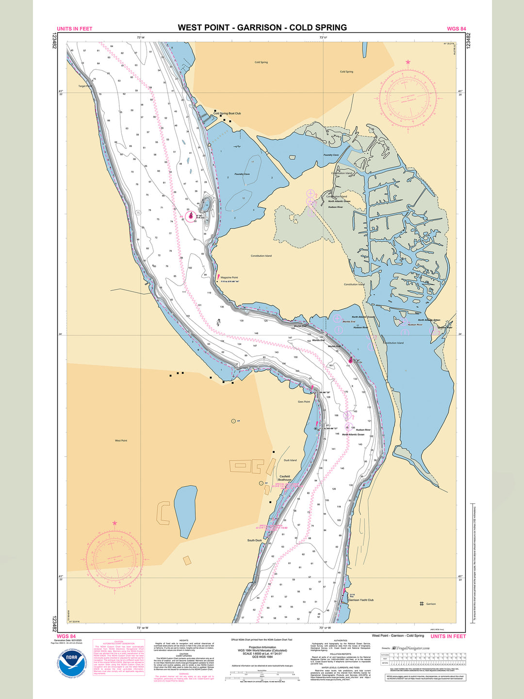Official NOAA nautical chart 123482 – Hudson River - West Point - Garrison - Cold Spring.