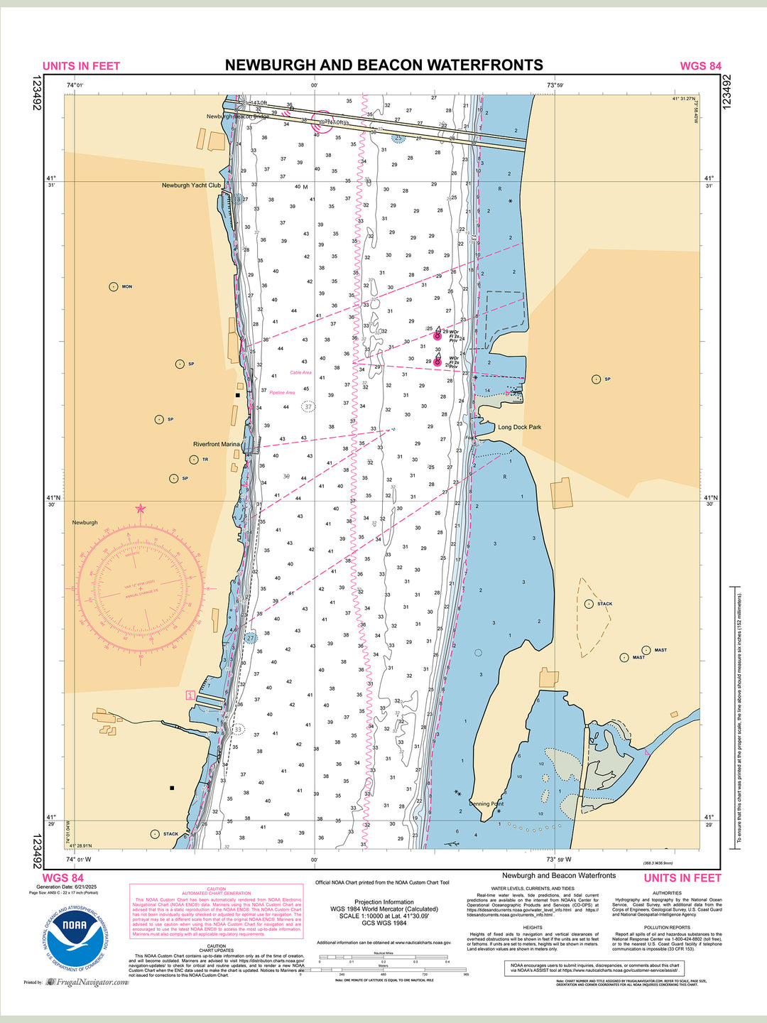 Official NOAA nautical chart 123492 – Hudson River - Newburgh and Beacon Waterfronts.