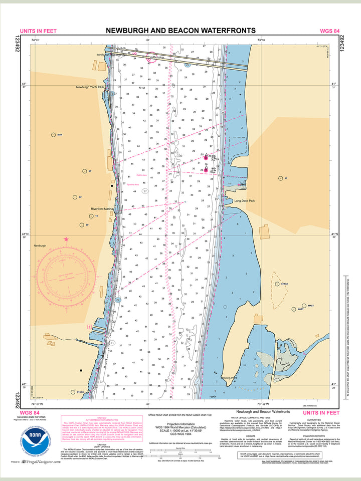 Official NOAA nautical chart 123492 – Hudson River - Newburgh and Beacon Waterfronts.