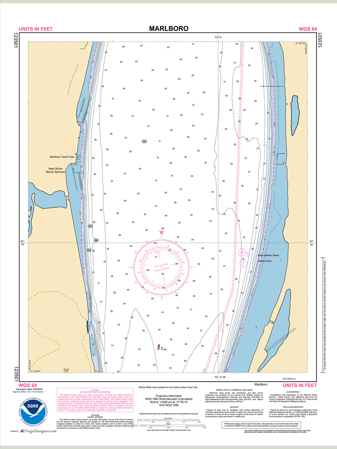 Official NOAA nautical chart 123501 – Hudson River - Marlboro.