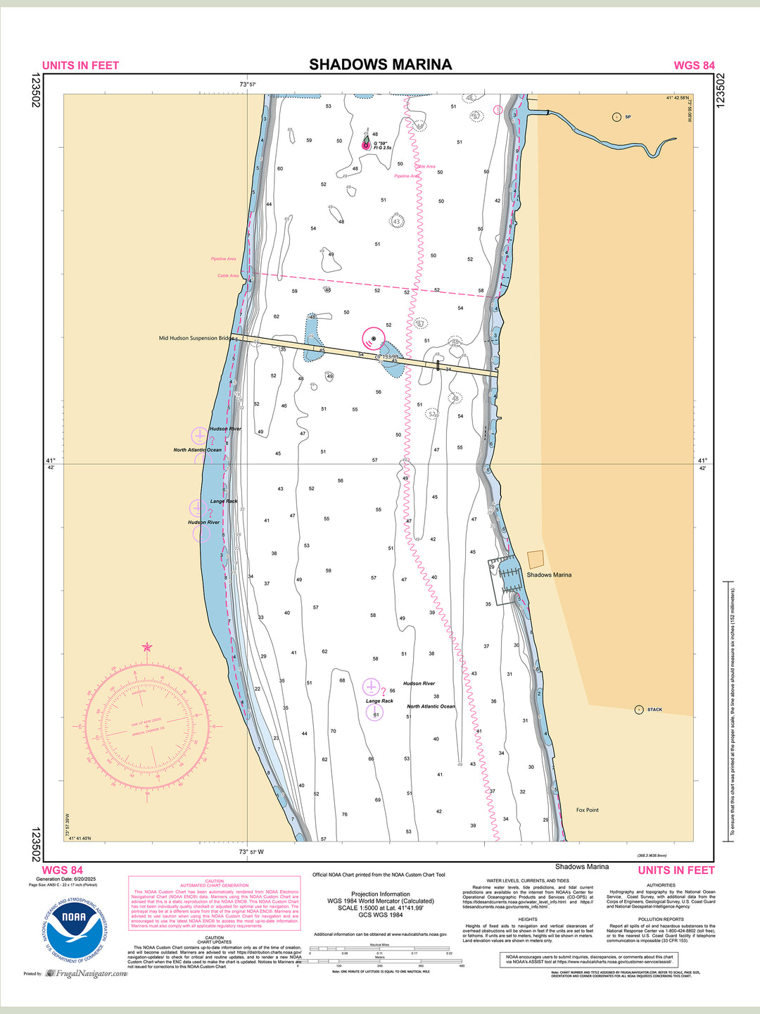Official NOAA nautical chart 123502 – Hudson River - Shadows Marina.