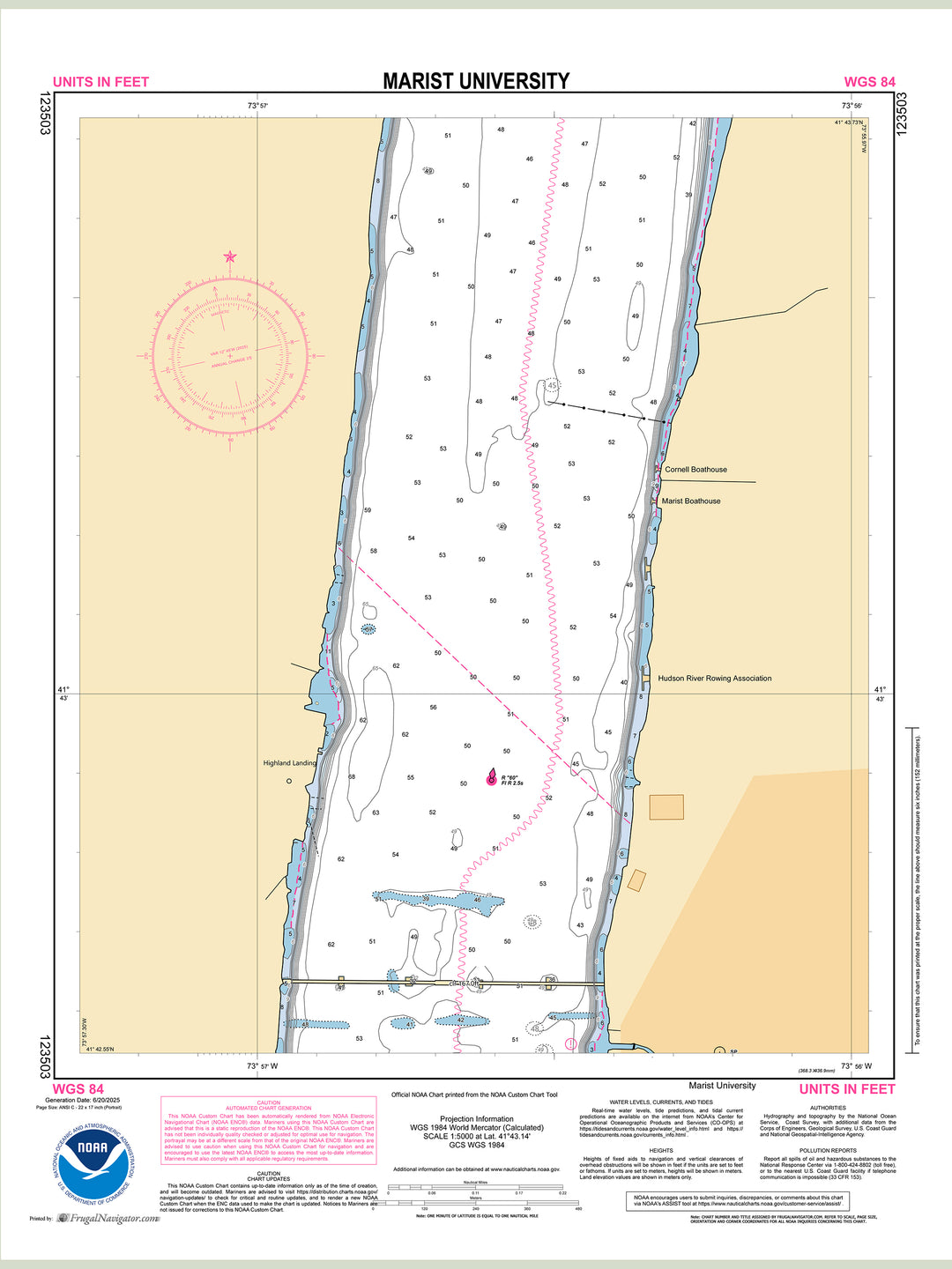 Official NOAA nautical chart 123503 – Hudson River - Marist University.