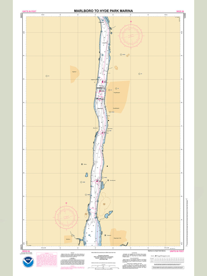 Official NOAA nautical chart 12350 – Hudson River - Marlboro to Hyde Park Marina.