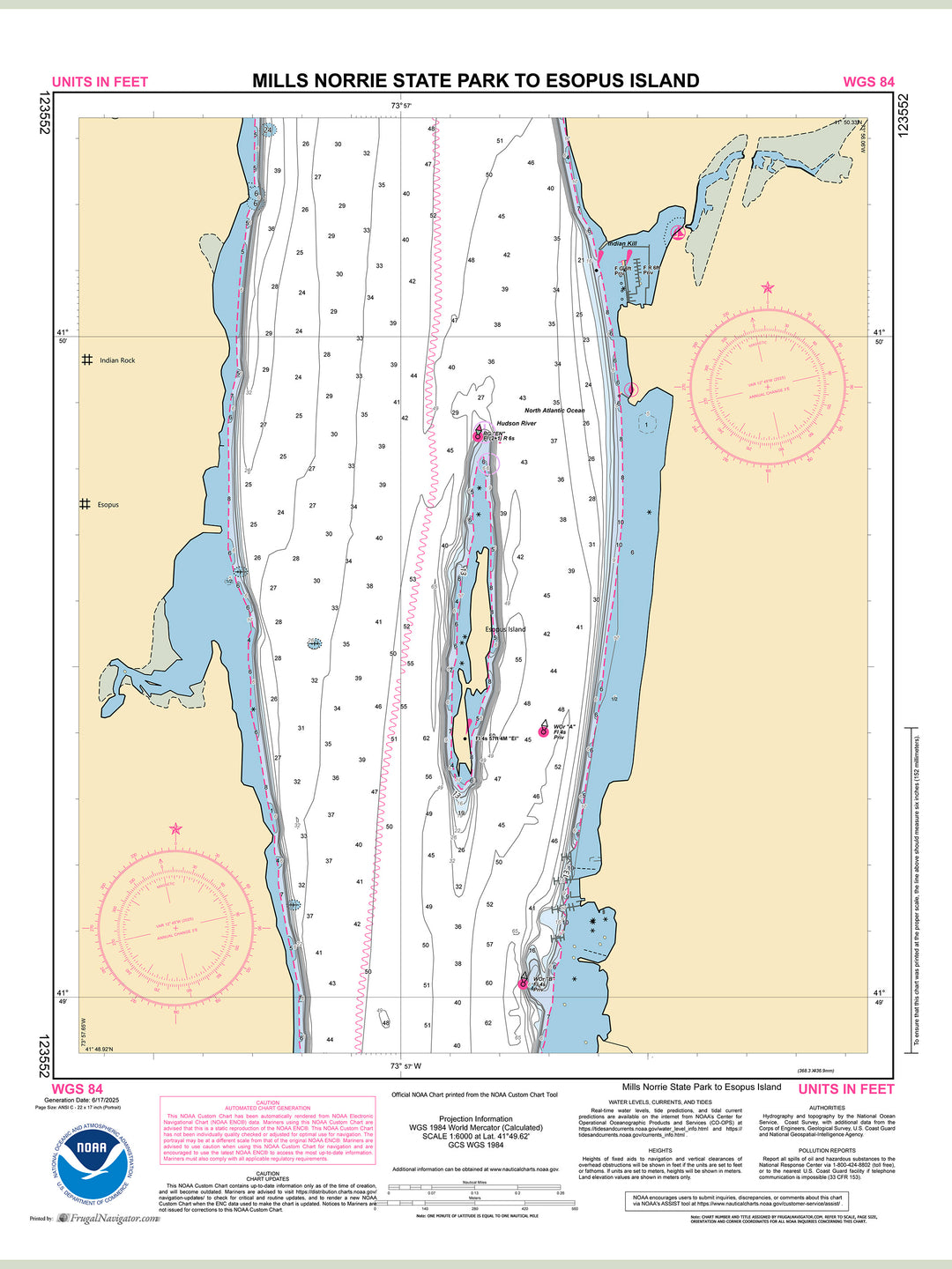 Official NOAA nautical chart 123552 – Hudson River - Mills Norrie State Park to Esopus Island.