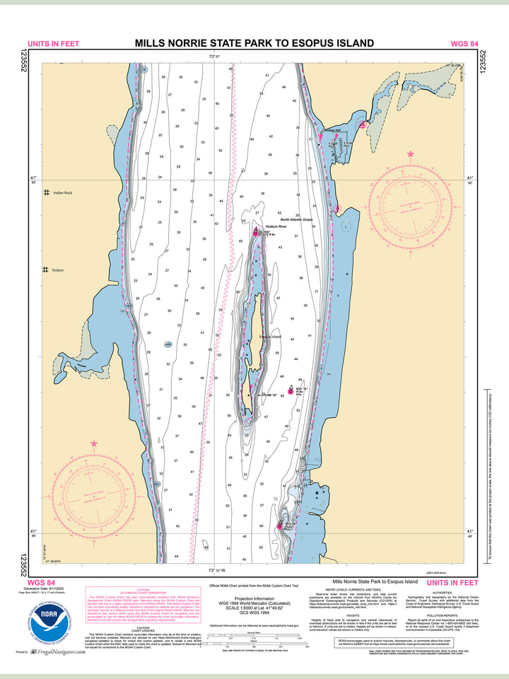 Official NOAA nautical chart 123552 – Hudson River - Mills Norrie State Park to Esopus Island.