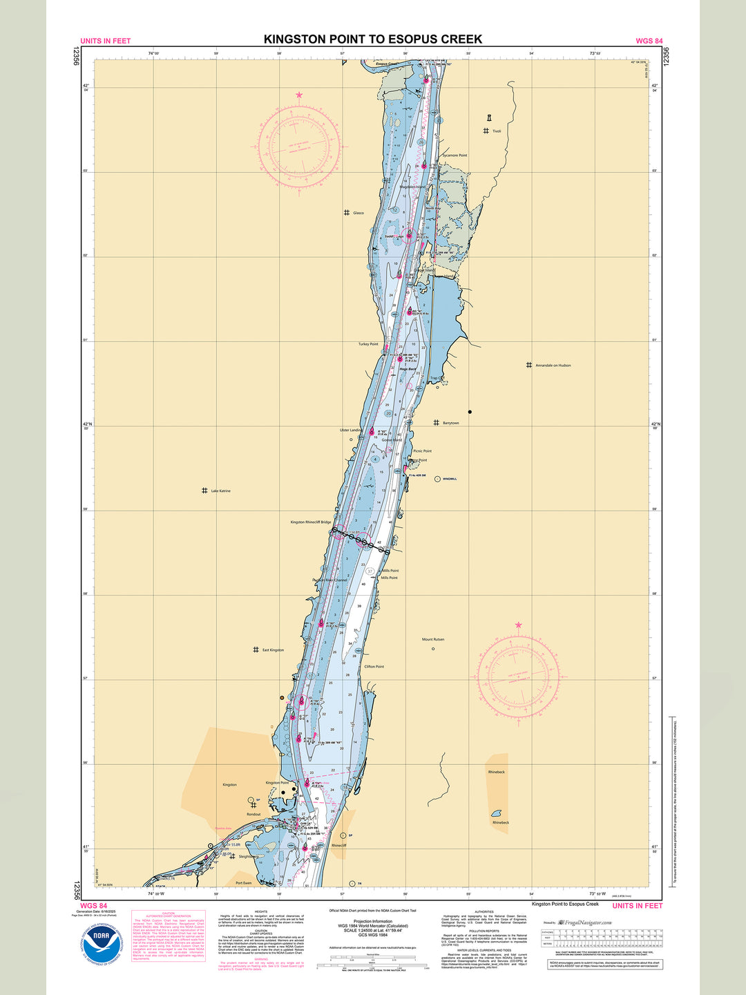 Official NOAA nautical chart 12356 – Hudson River - Kingston Point to Esopus Creek.