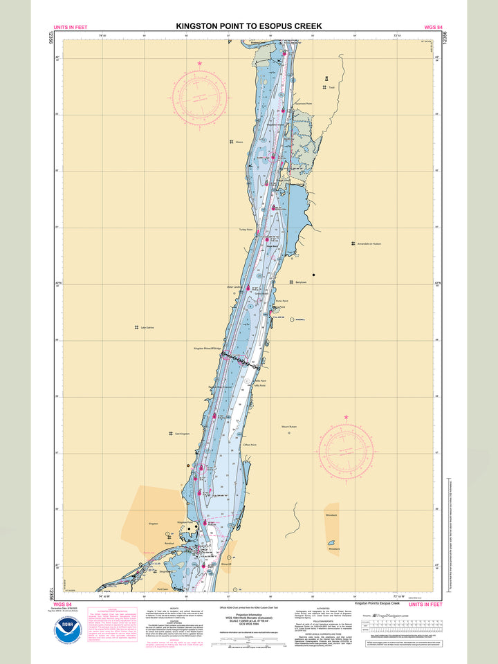 Official NOAA nautical chart 12356 – Hudson River - Kingston Point to Esopus Creek.