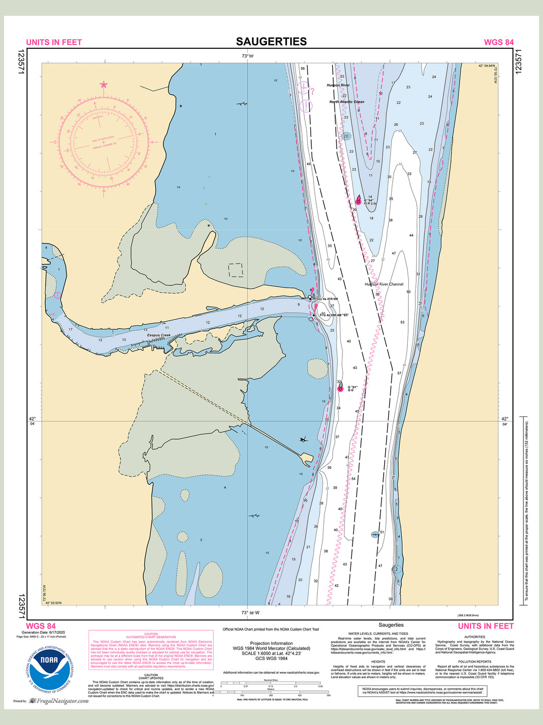 Official NOAA nautical chart 123571 – Hudson River - Saugerties.