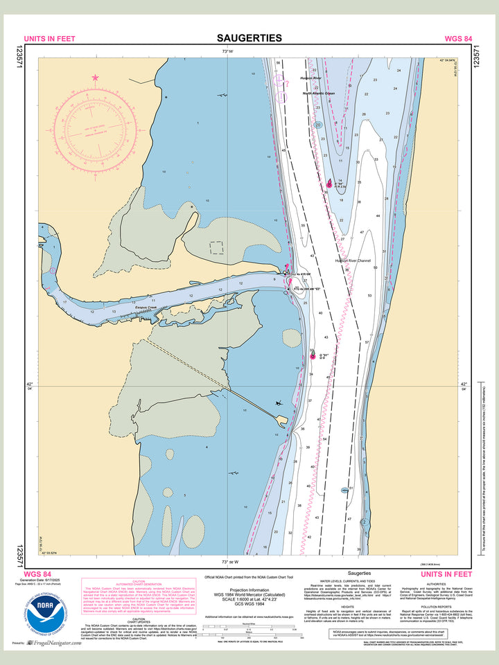 Official NOAA nautical chart 123571 – Hudson River - Saugerties.