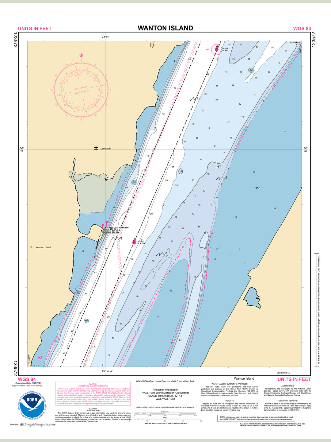 Official NOAA nautical chart 123572 – Hudson River - Wanton Island.