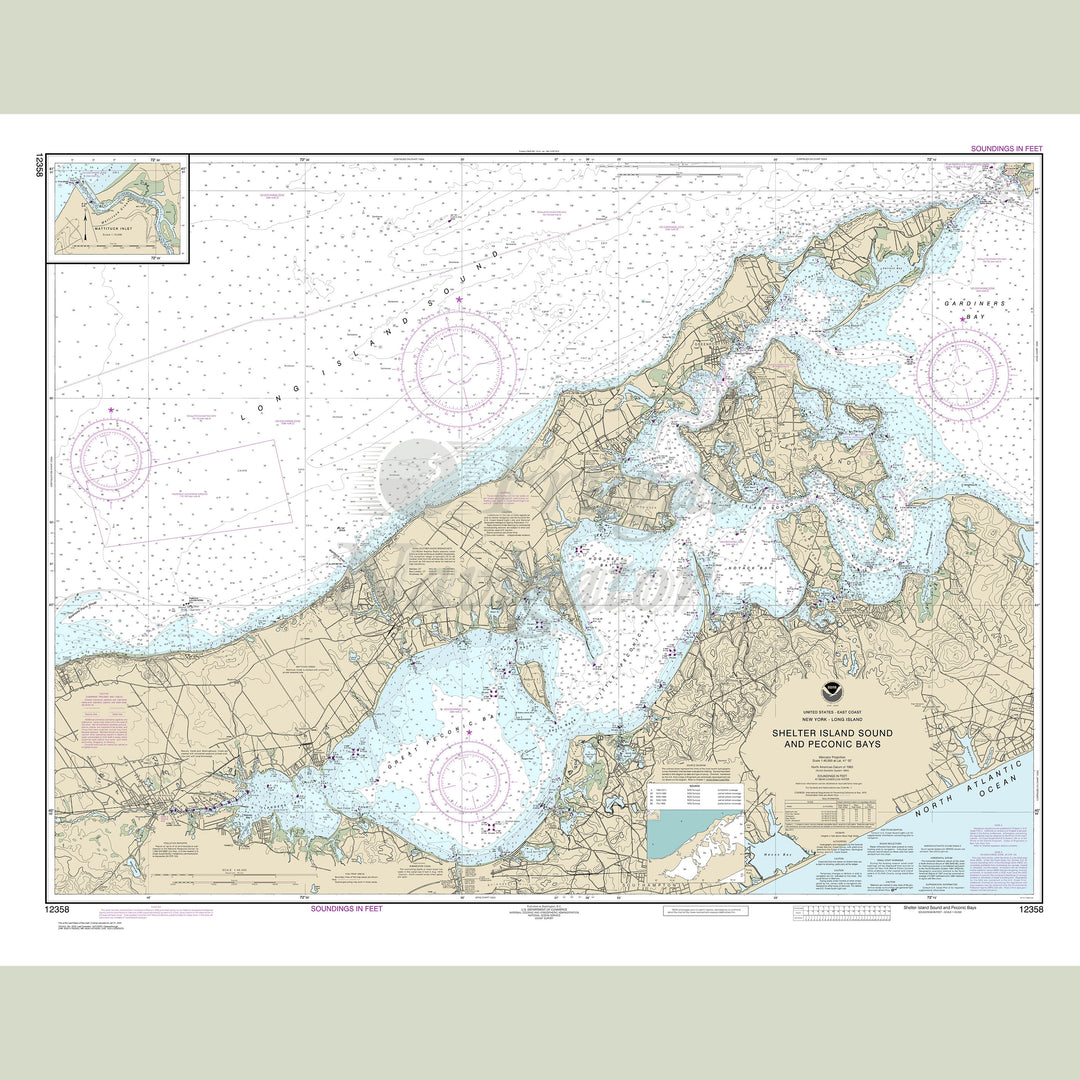 Archival NOAA nautical chart New – York Long Island: Shelter Island Sound and Peconic Bays;Mattituck Inlet.