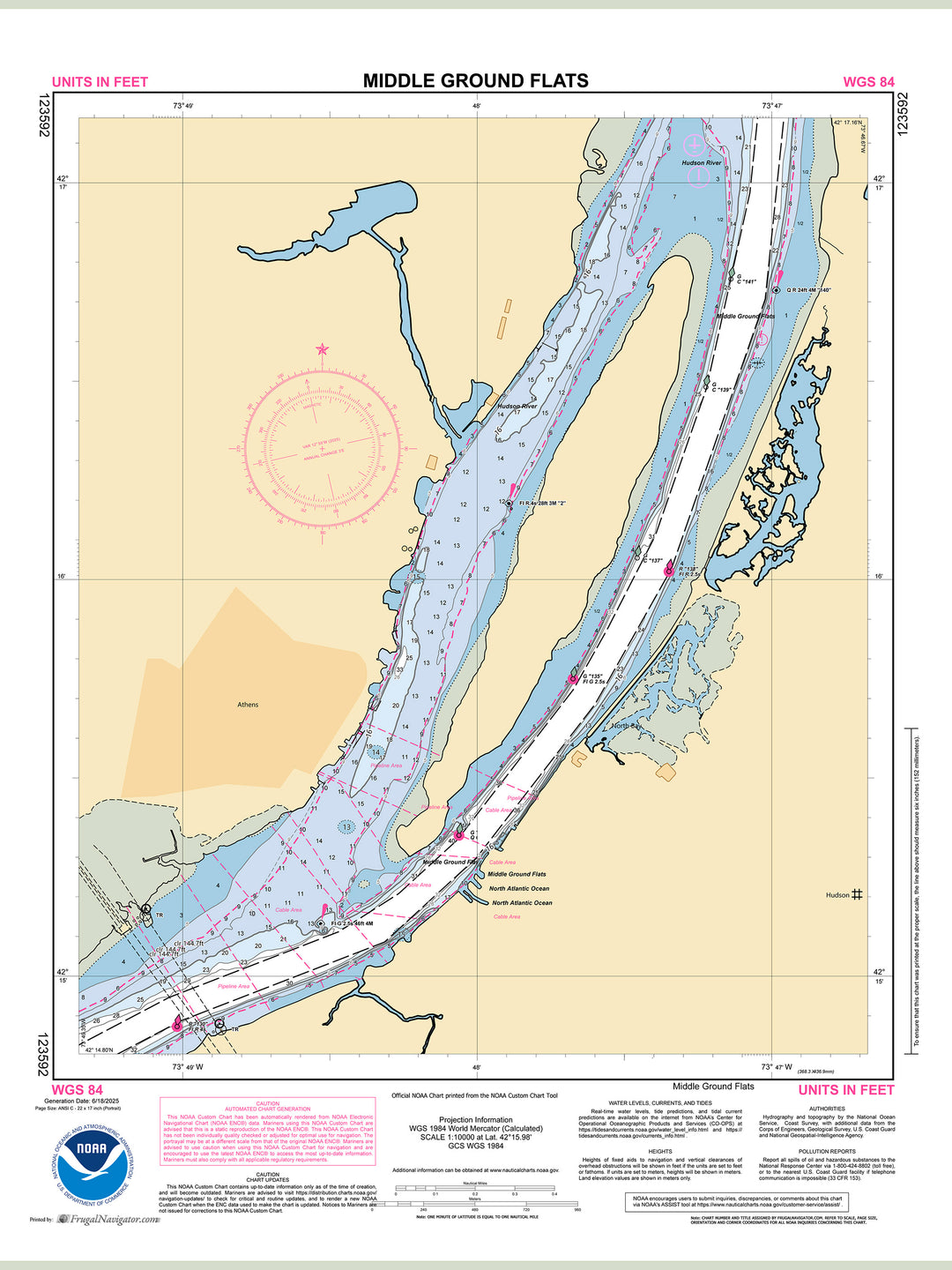 Official NOAA nautical chart 123592 – Hudson River - Middle Ground Flats.