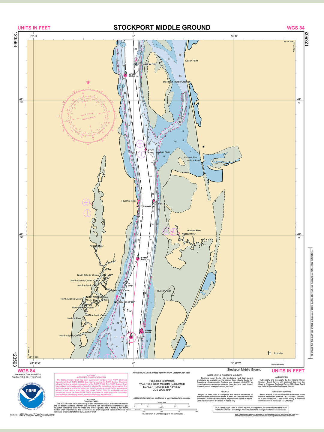 Official NOAA nautical chart 123593 – Hudson River - Stockport Middle Ground.