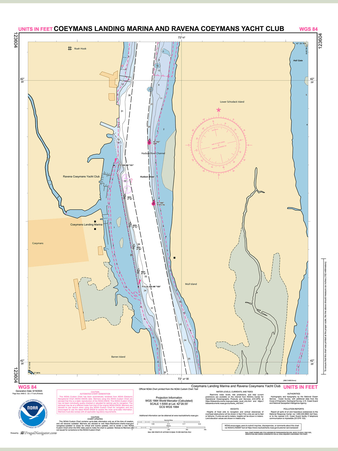 Official NOAA nautical chart 123604 – Hudson River - Coeymans Landing Marina and Ravena Coeymans Yacht Club.