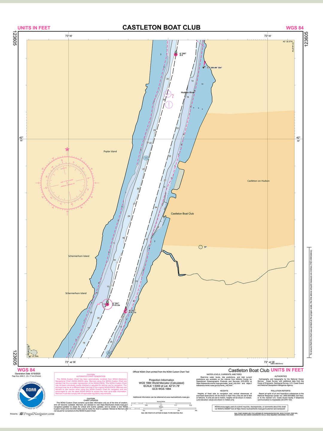 Official NOAA nautical chart 123605 – Hudson River - Castleton Boat Club.