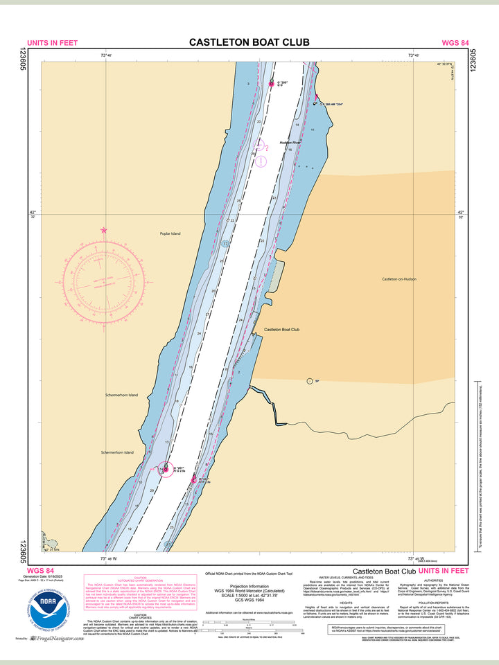 Official NOAA nautical chart 123605 – Hudson River - Castleton Boat Club.