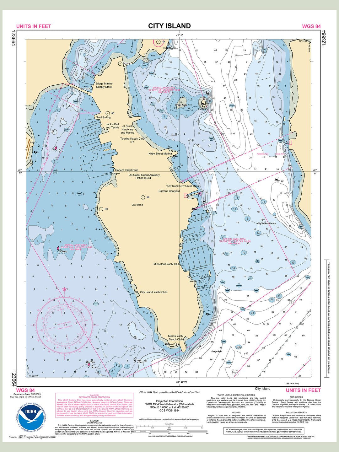 Official NOAA nautical chart 123664 – Long Island Sound - City Island New Yorkout Bay.