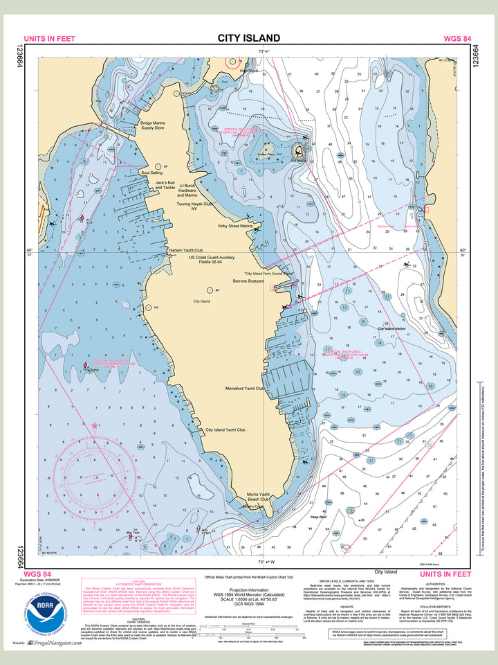Official NOAA nautical chart 123664 – Long Island Sound - City Island New Yorkout Bay.