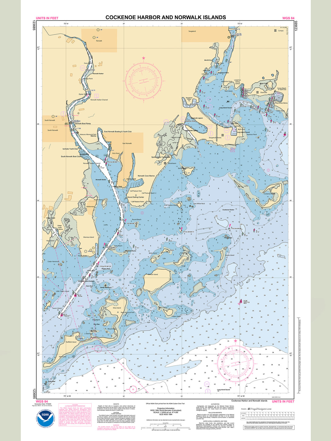 Official NOAA nautical chart 123685 – Cockenoe Harbor and Norwalk Islands.