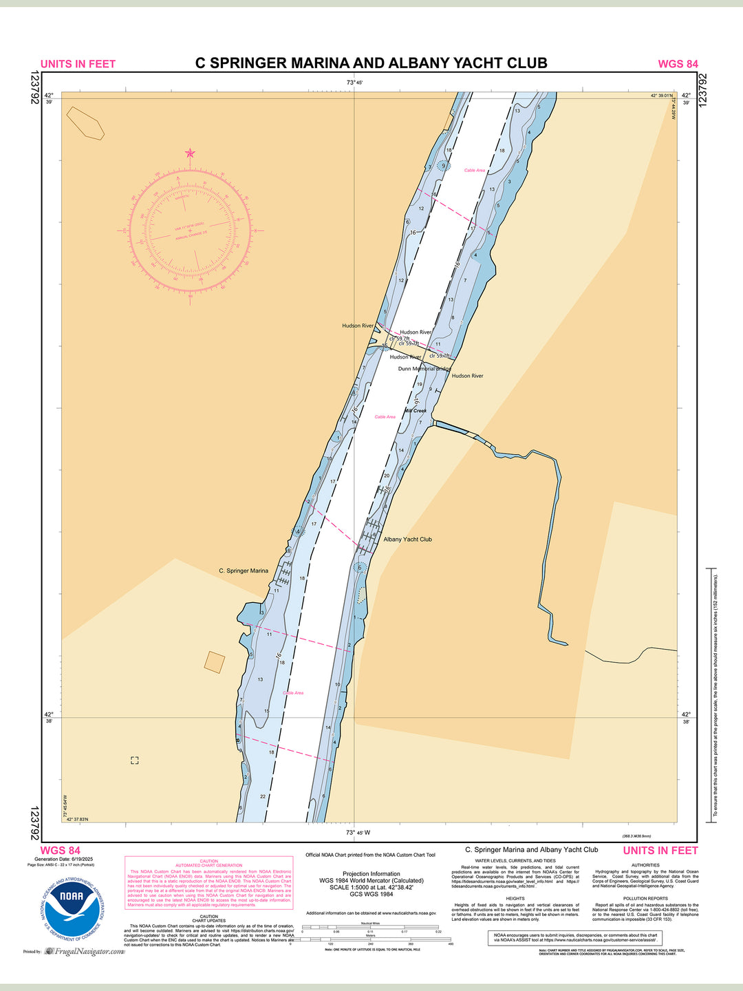 Official NOAA nautical chart 123792 – Hudson River - C. Springer Marina and Albany Yacht Club.