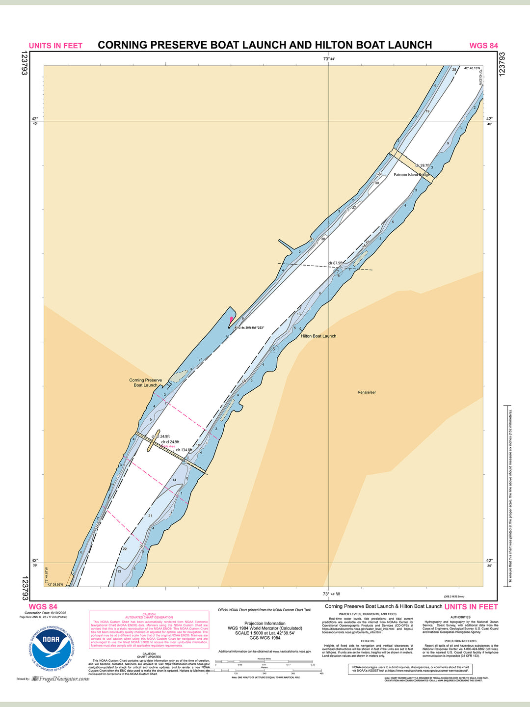 Official NOAA nautical chart 123793 – Hudson River - Corning Preserve Boat Launch and Hilton Boat Launch.