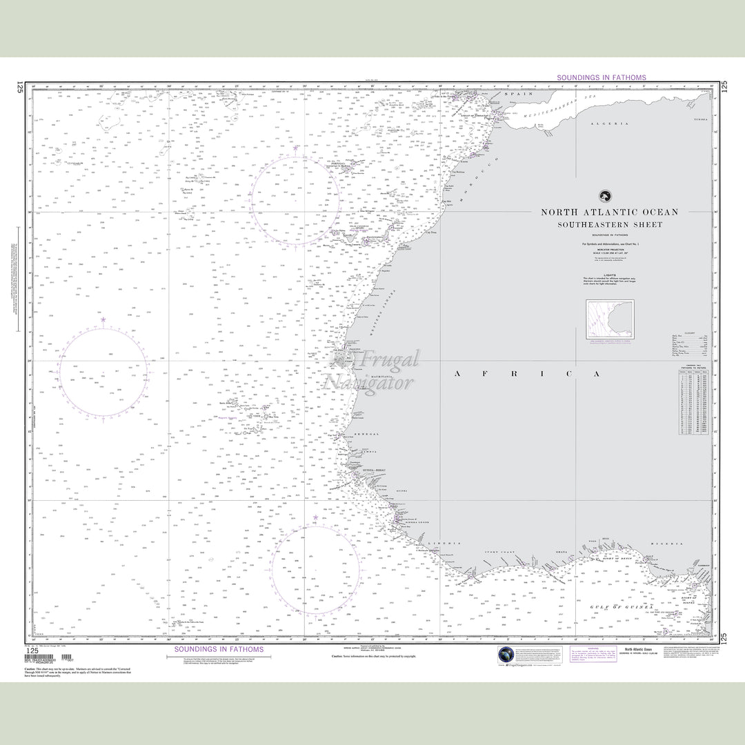 Official NGA nautical chart 125 – North Atlantic Ocean - Southeastern Sheet.