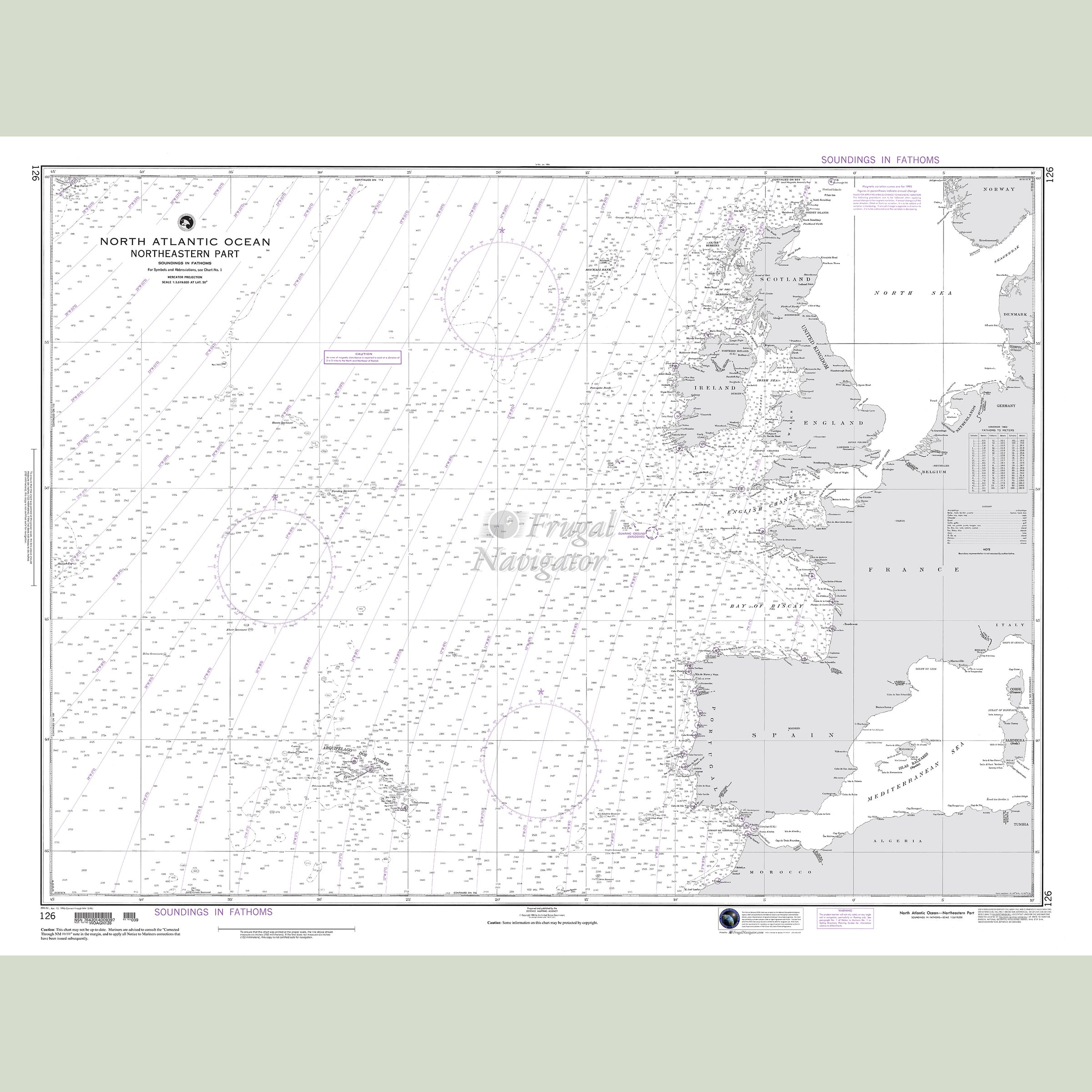 Official NGA nautical chart 126 – North Atlantic Ocean - Northeastern Sheet.