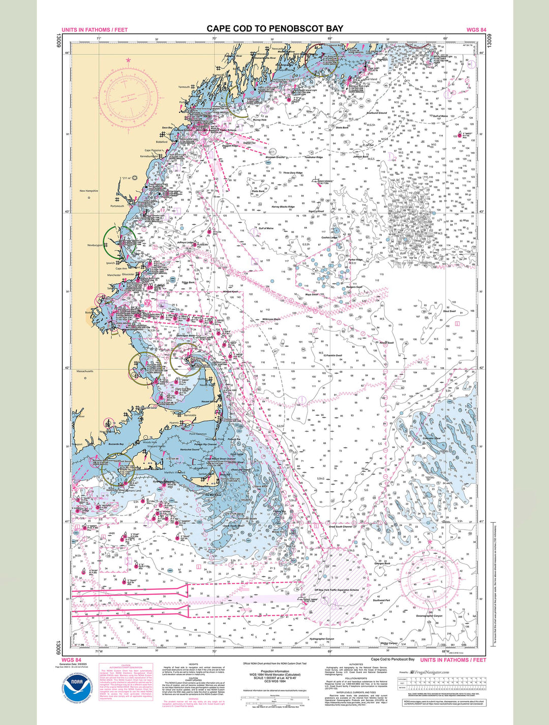 Official NOAA nautical chart 13009 – Cape Cod to Penobscot Bay.