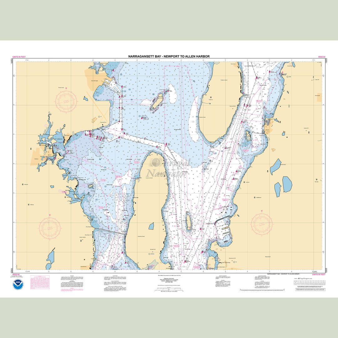 Official NOAA nautical chart 13223 – Narragansett Bay - Newport to Allen Harbor.