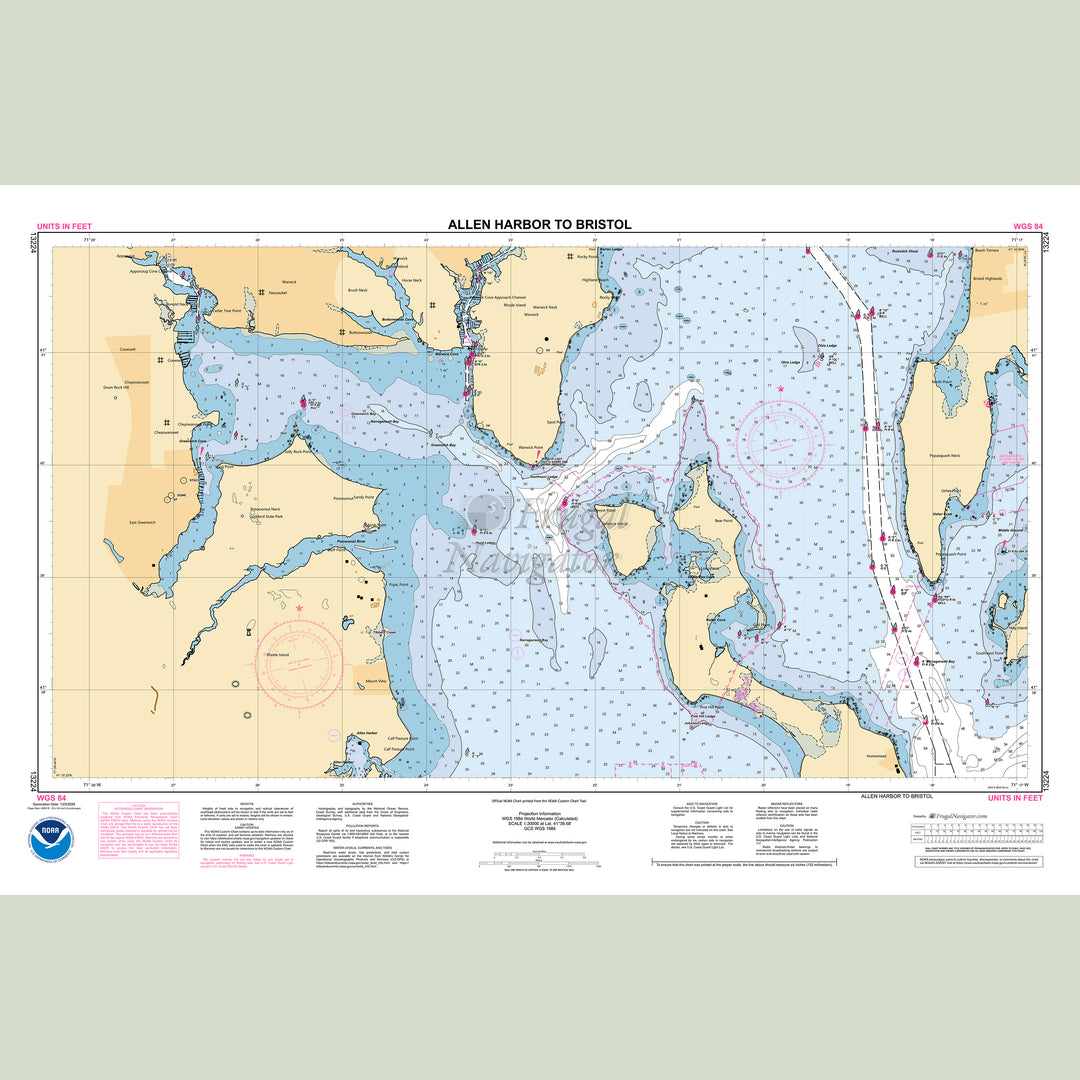 Official NOAA nautical chart 13224 – Allen Harbor to Bristol.