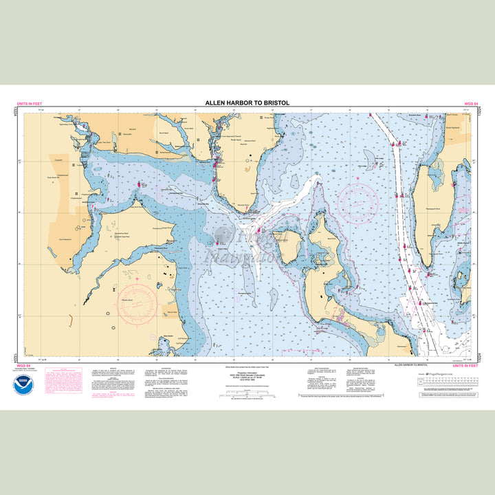 Official NOAA nautical chart 13224 – Allen Harbor to Bristol.