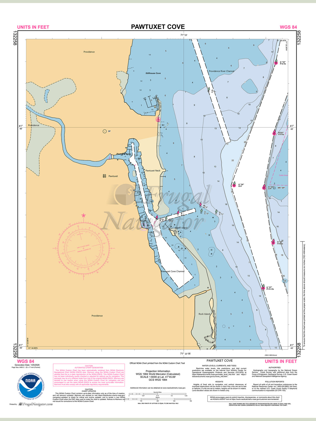 Official NOAA nautical chart 132258 – Pawtuxet Cove.