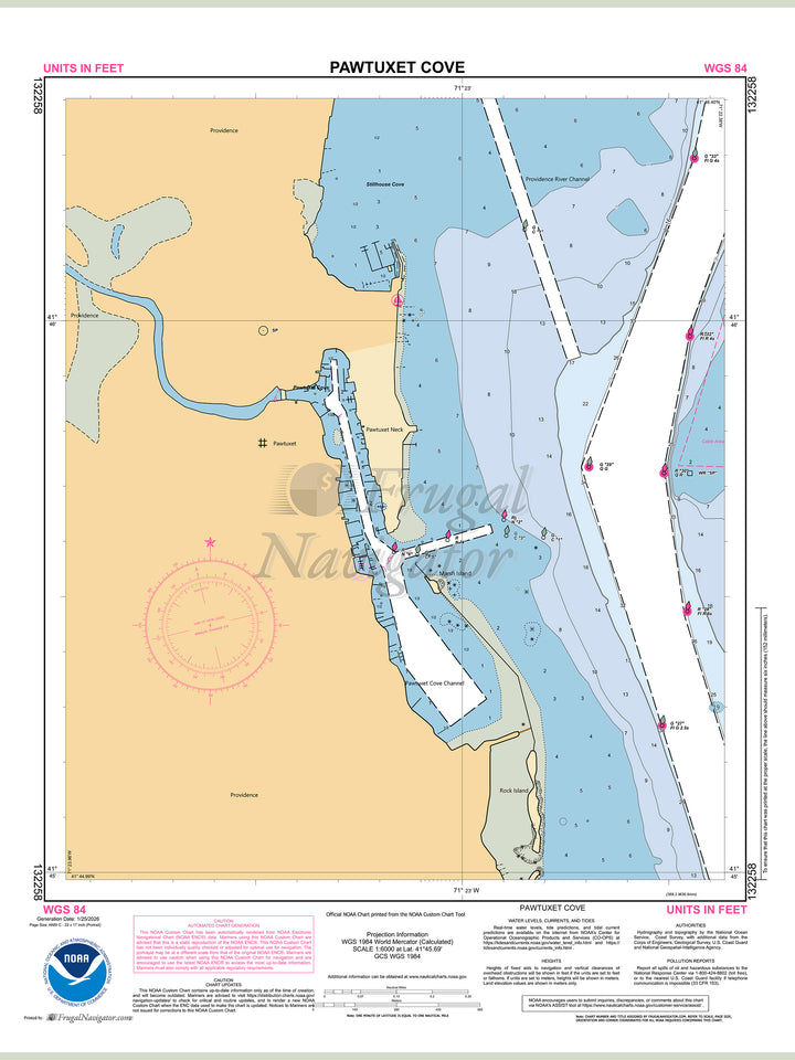 Official NOAA nautical chart 132258 – Pawtuxet Cove.