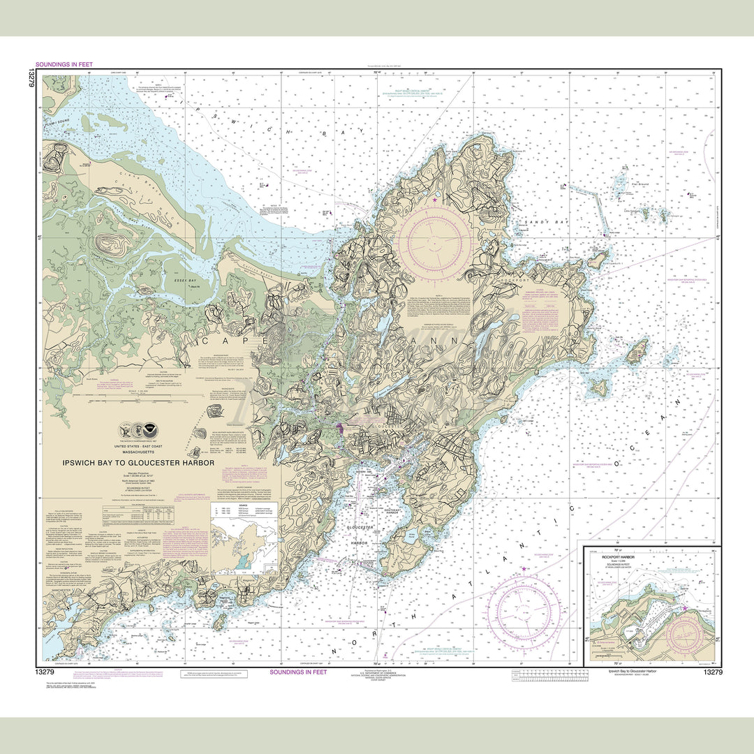 Archival NOAA nautical chart Ipswich – Bay to Gloucester Harbor; Rockport Harbor.
