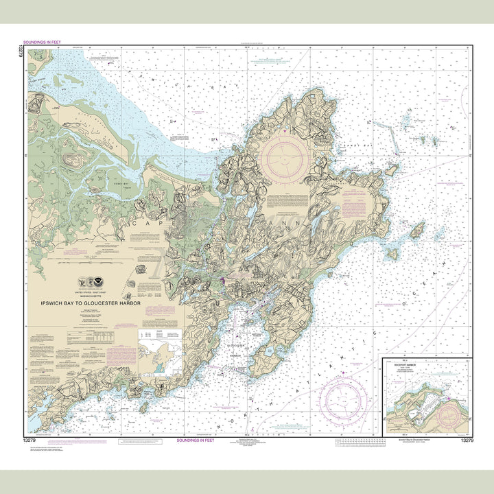Archival NOAA nautical chart Ipswich – Bay to Gloucester Harbor; Rockport Harbor.
