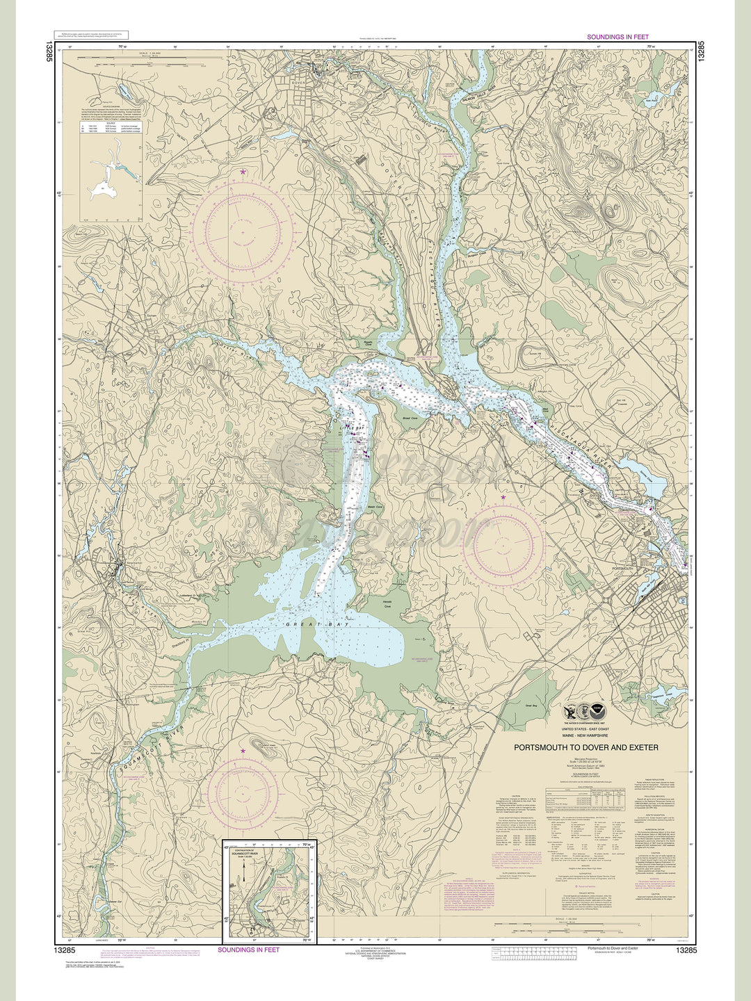 Archival NOAA nautical chart Portsmouth – to Dover and Exeter.