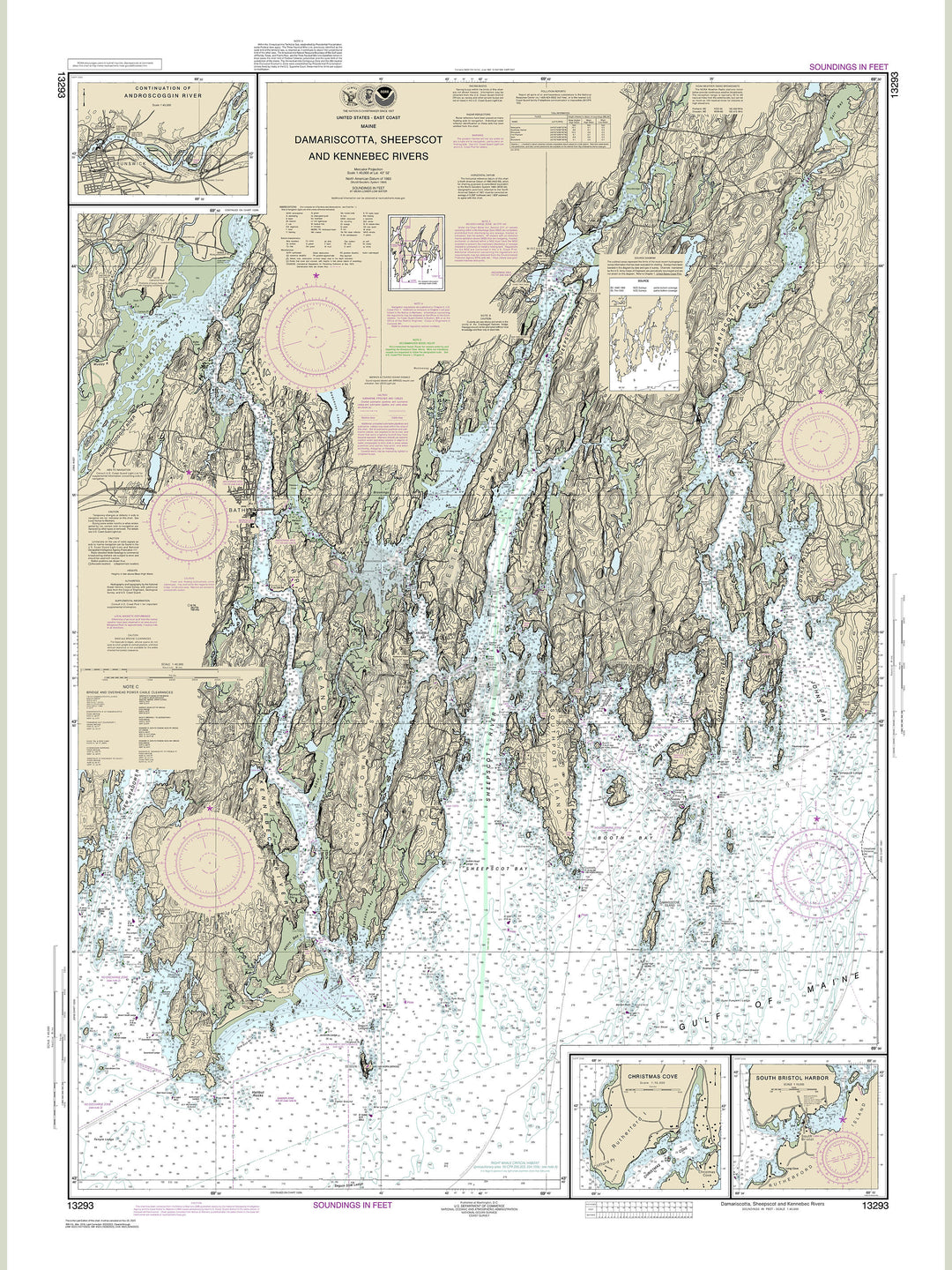 Archival NOAA nautical chart Damariscotta; – Sheepscot and Kennebec Rivers;South Bristol Harbor;Christmas Cove.