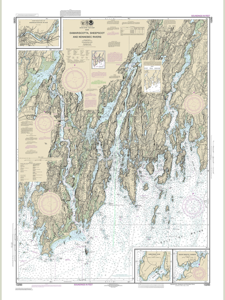 Archival NOAA nautical chart Damariscotta; – Sheepscot and Kennebec Rivers;South Bristol Harbor;Christmas Cove.
