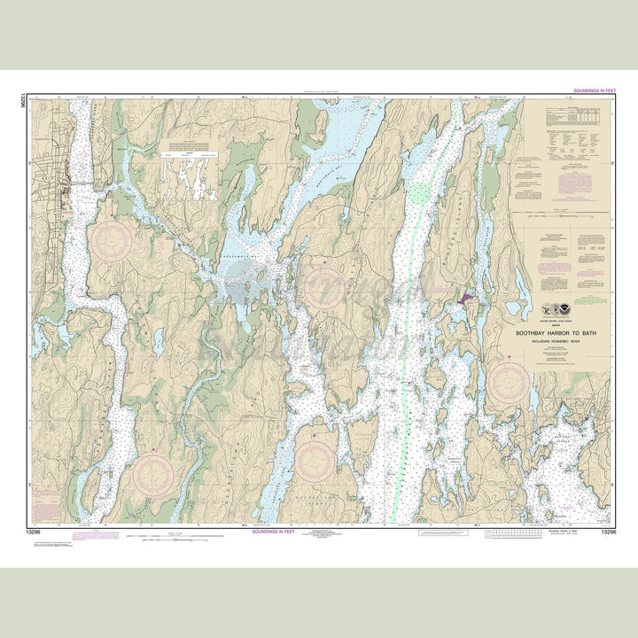 Archival NOAA nautical chart Boothbay – Harbor to Bath; Including Kennebec River.