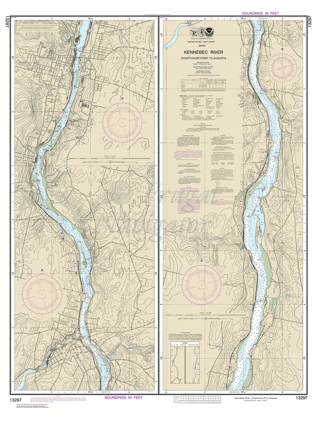 Archival NOAA nautical chart Kennebec – River Courthouse Point to Augusta.