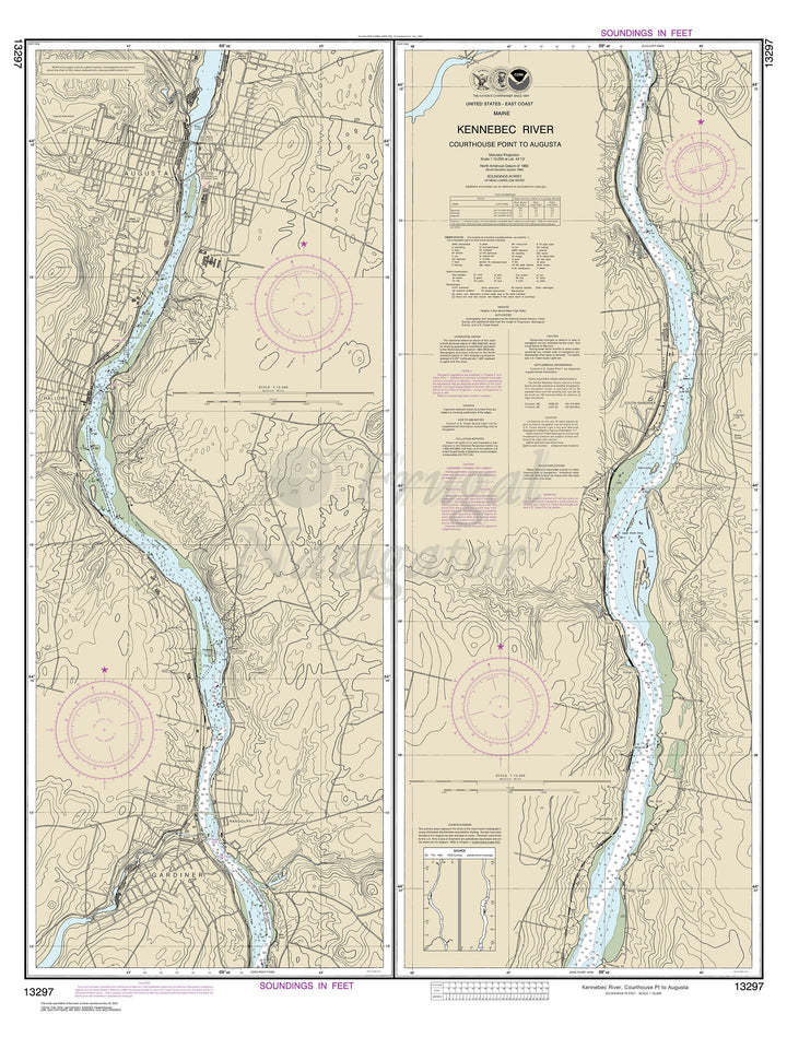 Archival NOAA nautical chart Kennebec – River Courthouse Point to Augusta.